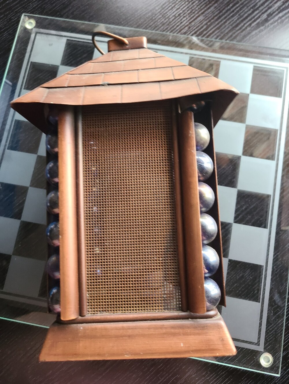 Blue and Bronze Decorative Lantern with Glass Bead Accents - Picture 11 of 13